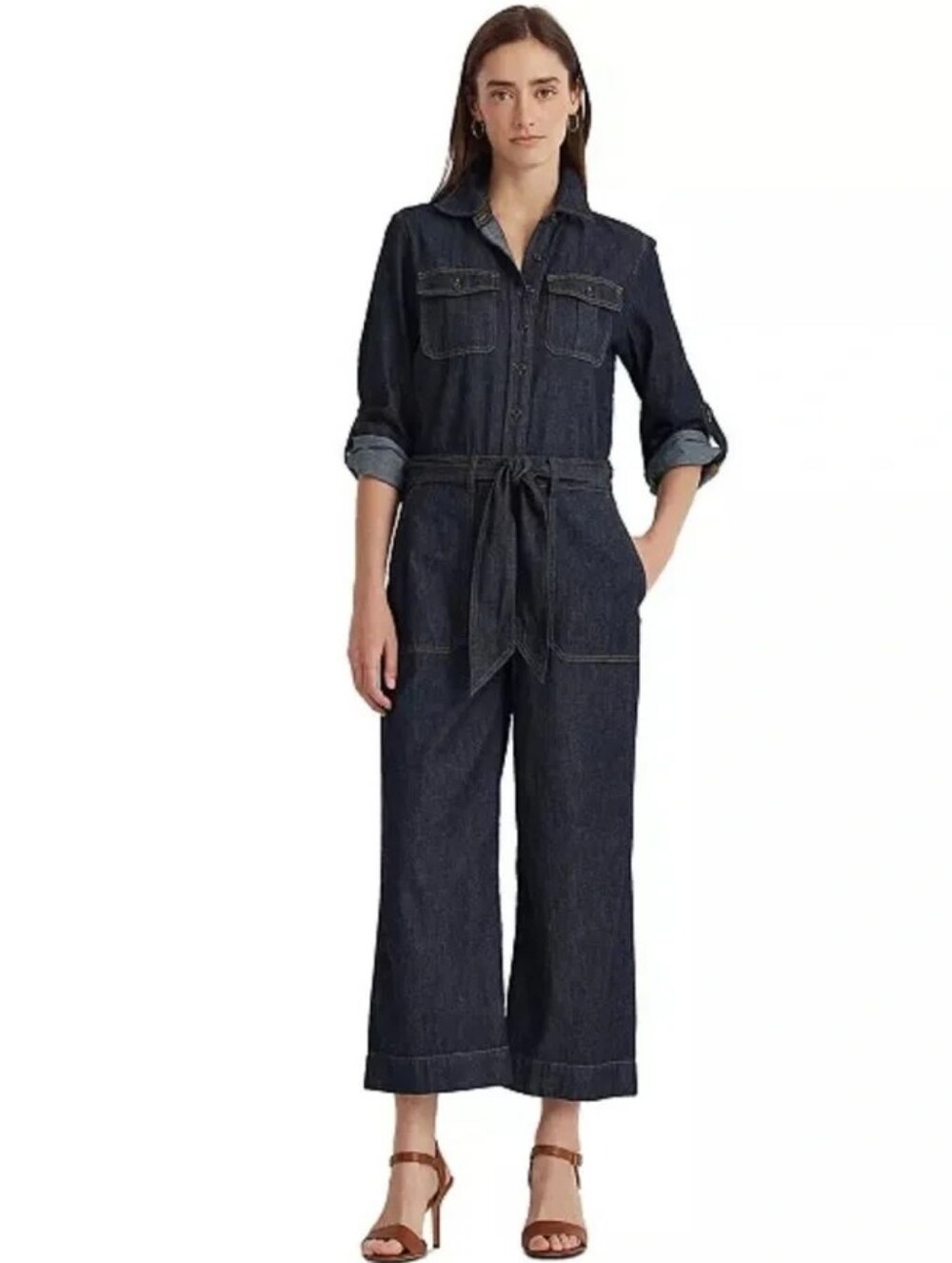 Ralph lauren Cropped denim jumpsuit blue sz 10 Nwt